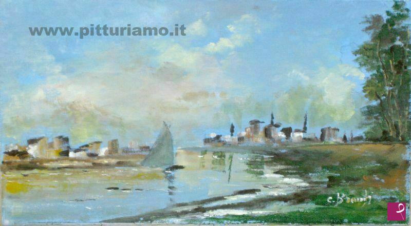 quadri in vendita online - specchio d'acqua con vela