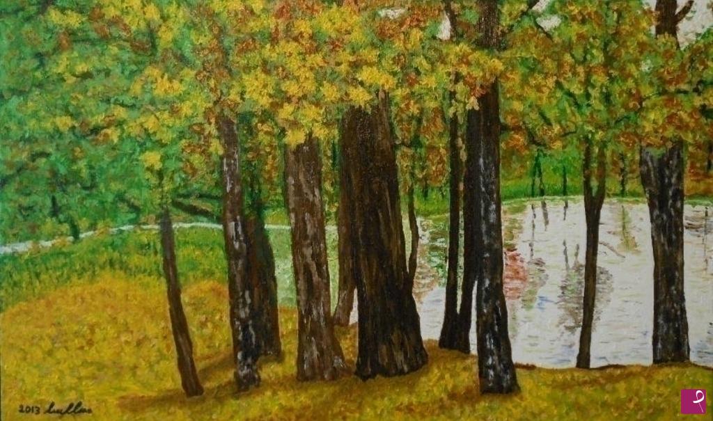 quadri in vendita online - Specchio d'acqua.     Il riflesso delle mie emozioni in un nostalgico autunno. 