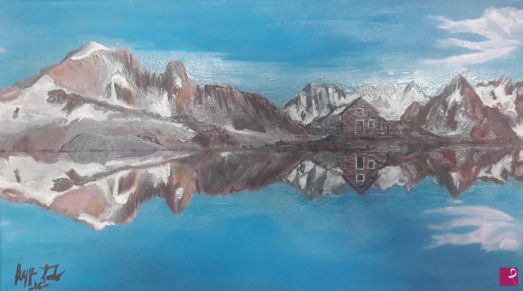 quadri in vendita online - Specchio,  riflesso montano su lago