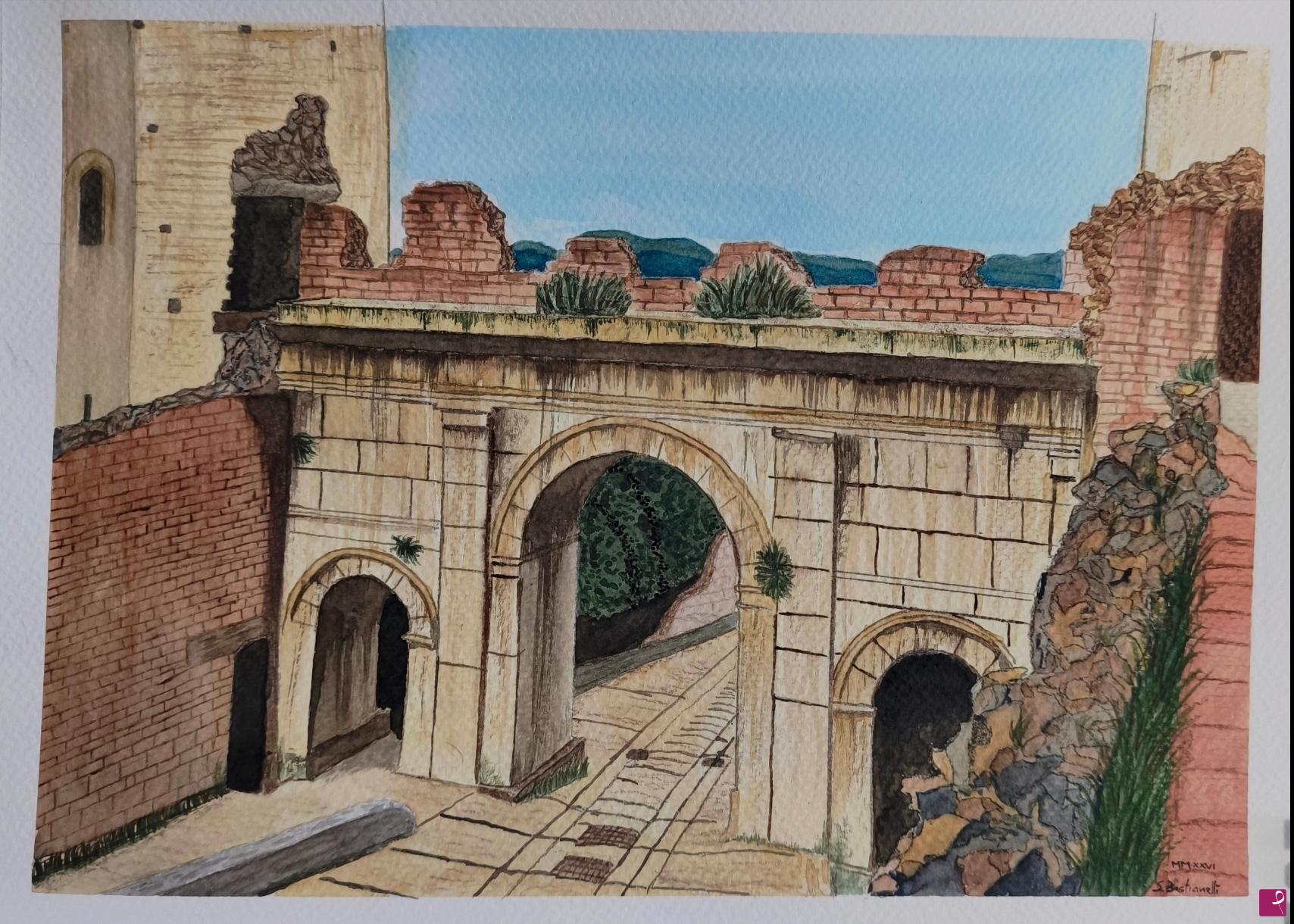 quadri in vendita online - Spello, scorcio di porta Venere