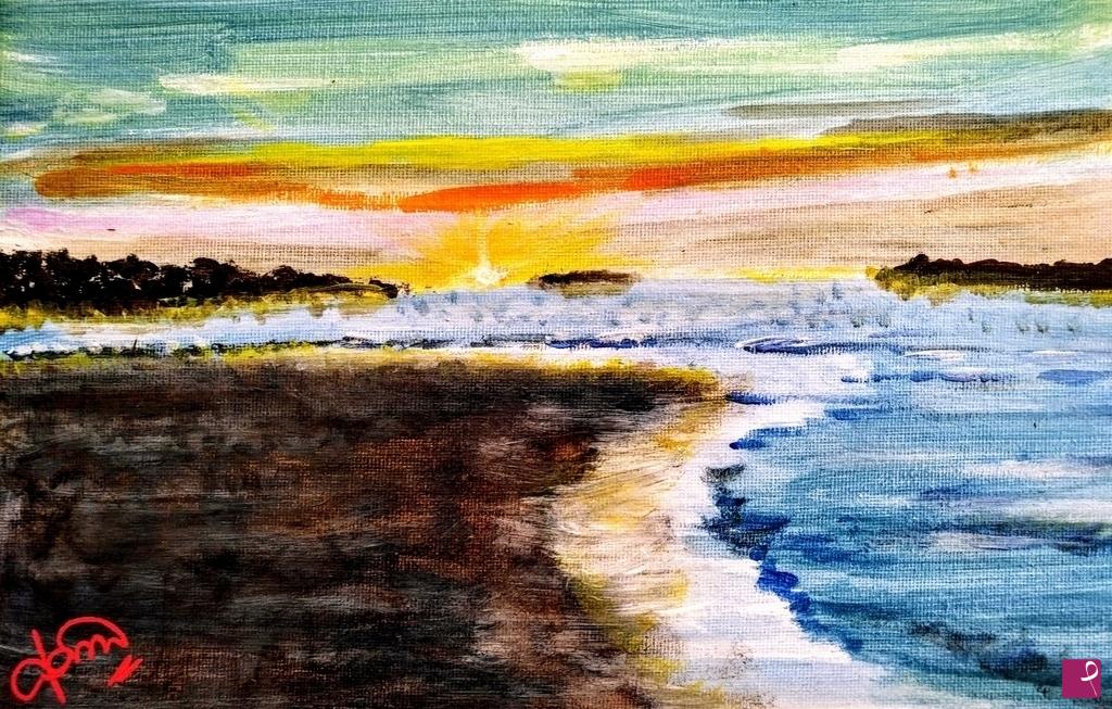 quadri in vendita online - Spiaggia all'alba ad Arma di Taggia