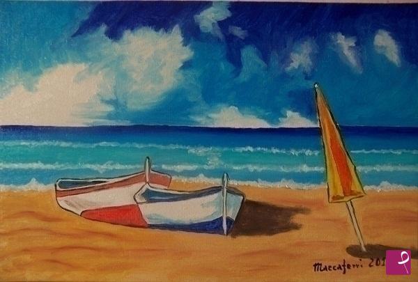quadri in vendita online - Spiaggia con barche