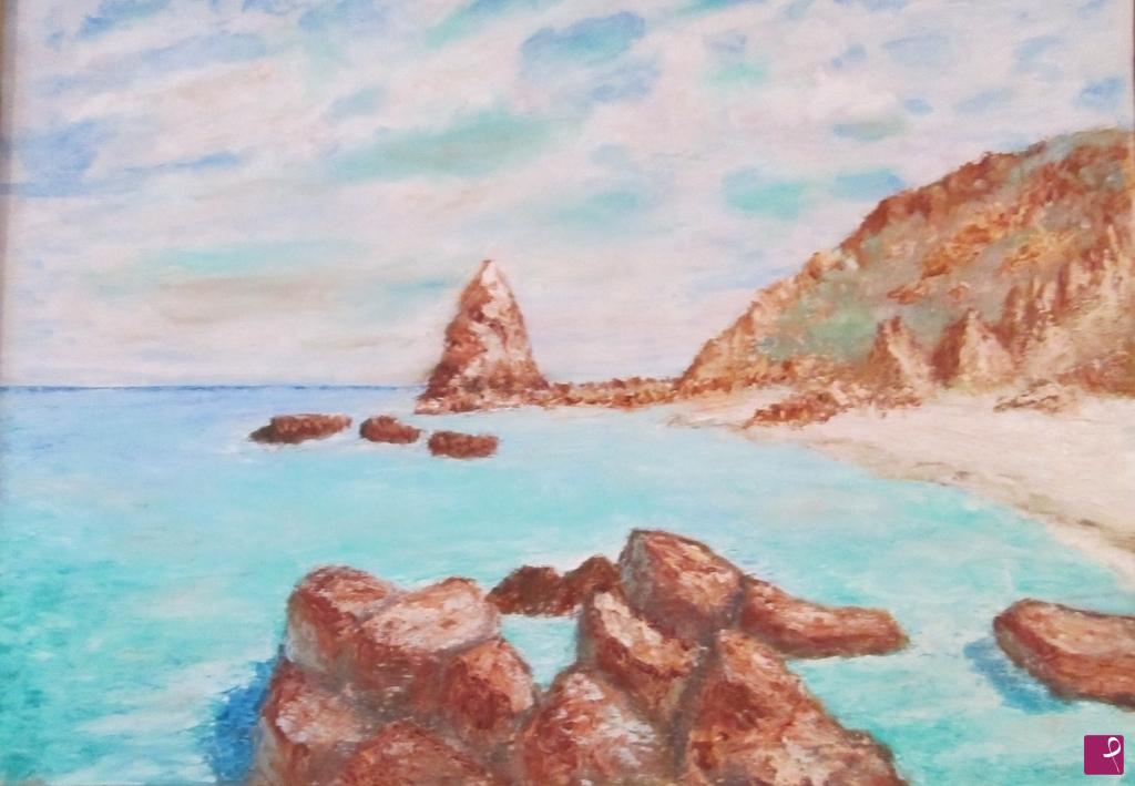 quadri in vendita online - Spiaggia della Pizzuta a Tropea  Estate anno2015  olio/tela 80x60  2000€ 25% sconto disponibile