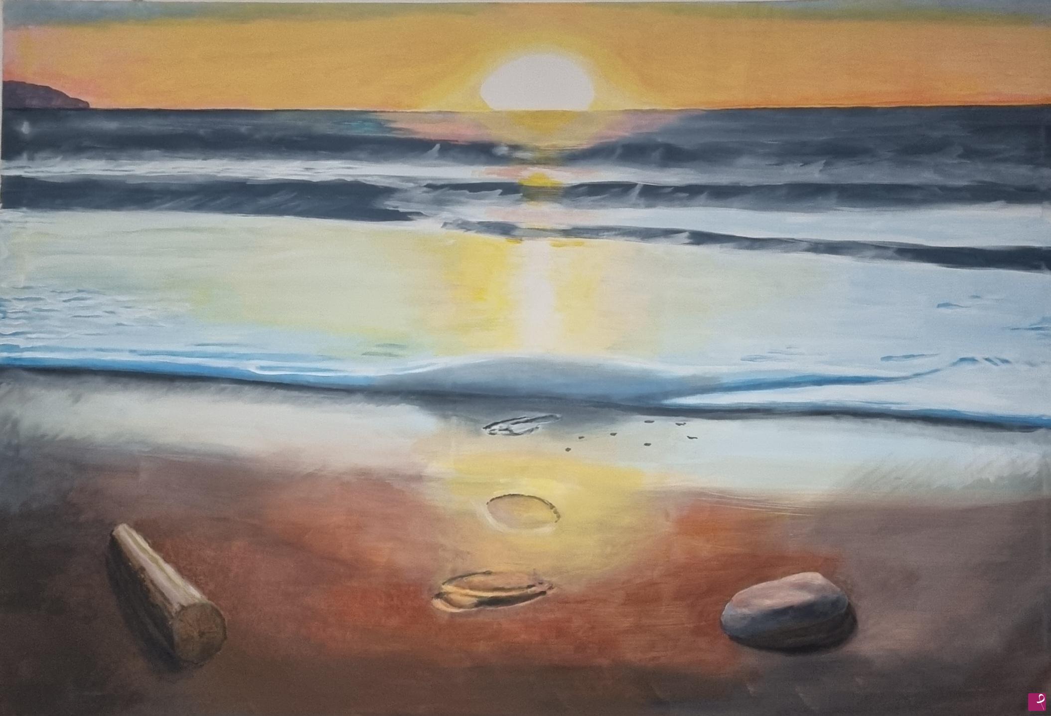 quadri in vendita online - Spiaggia di mare al tramonto