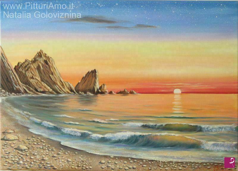 quadri in vendita online - Spiaggia Due sorelle al alba