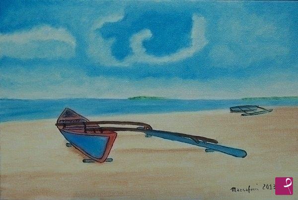 quadri in vendita online - Spiaggia tropicale con barca