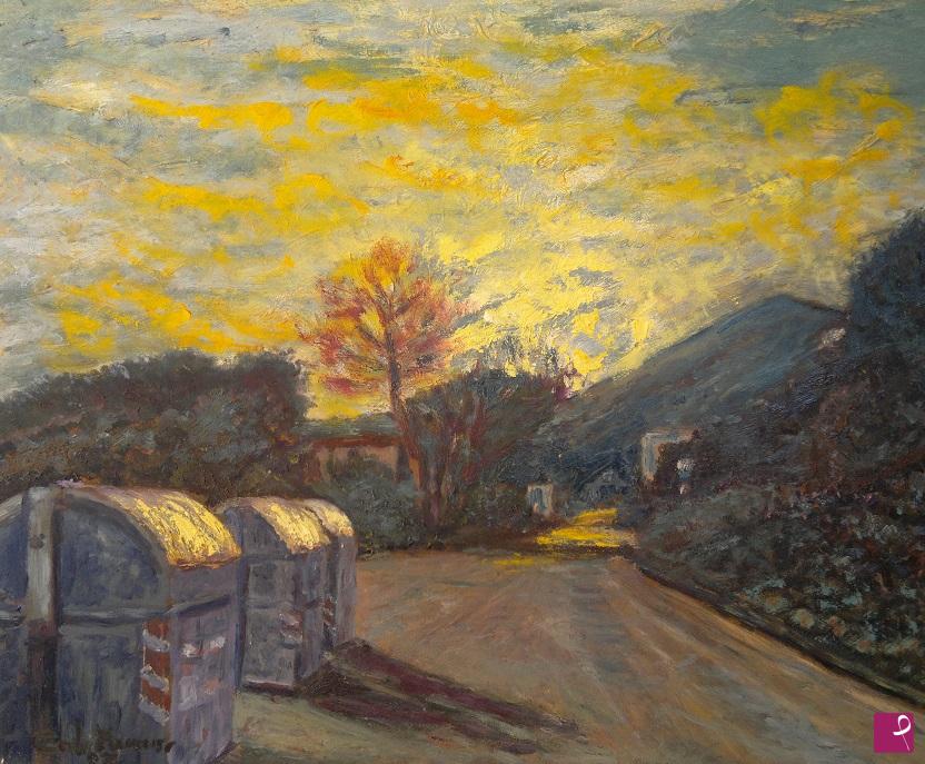 quadri in vendita online - Stada di paese al tramonto
