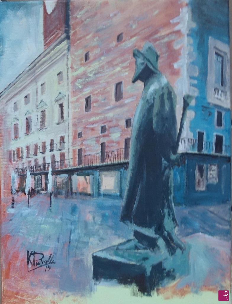 quadri in vendita online - Statua di B.Barbarani piazza Erbe - vedute di Verona