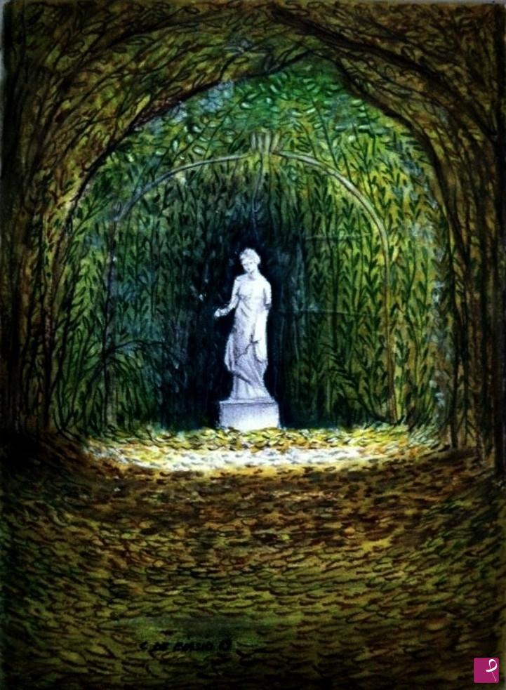 quadri in vendita online - Statua  in  giardino...