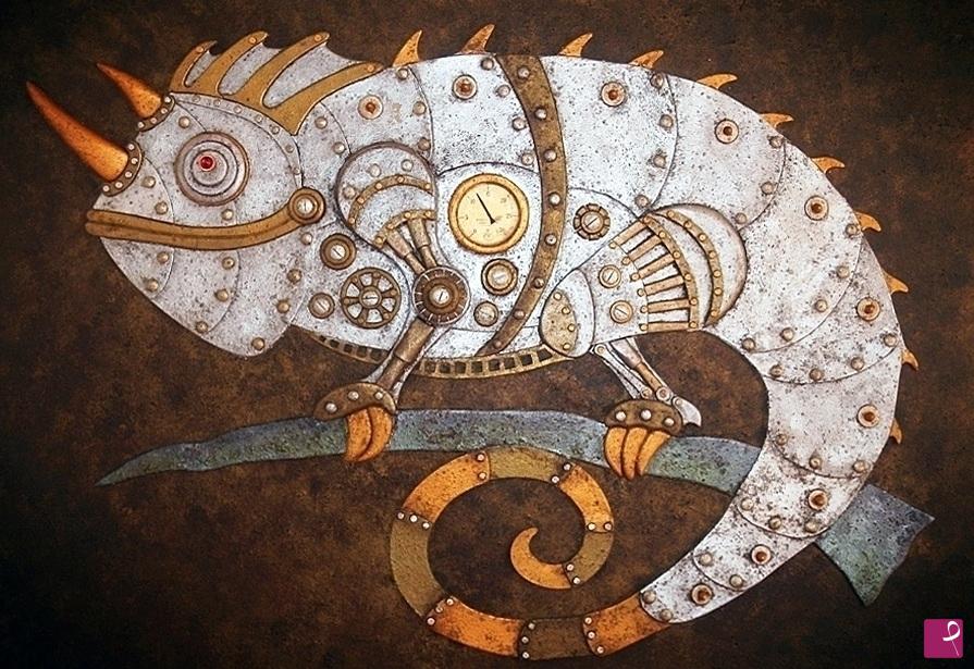 quadri in vendita online - Steampunk Chameleon