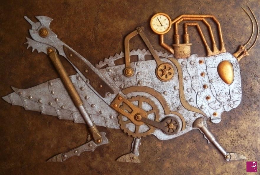 quadri in vendita online - Steampunk Grasshopper
