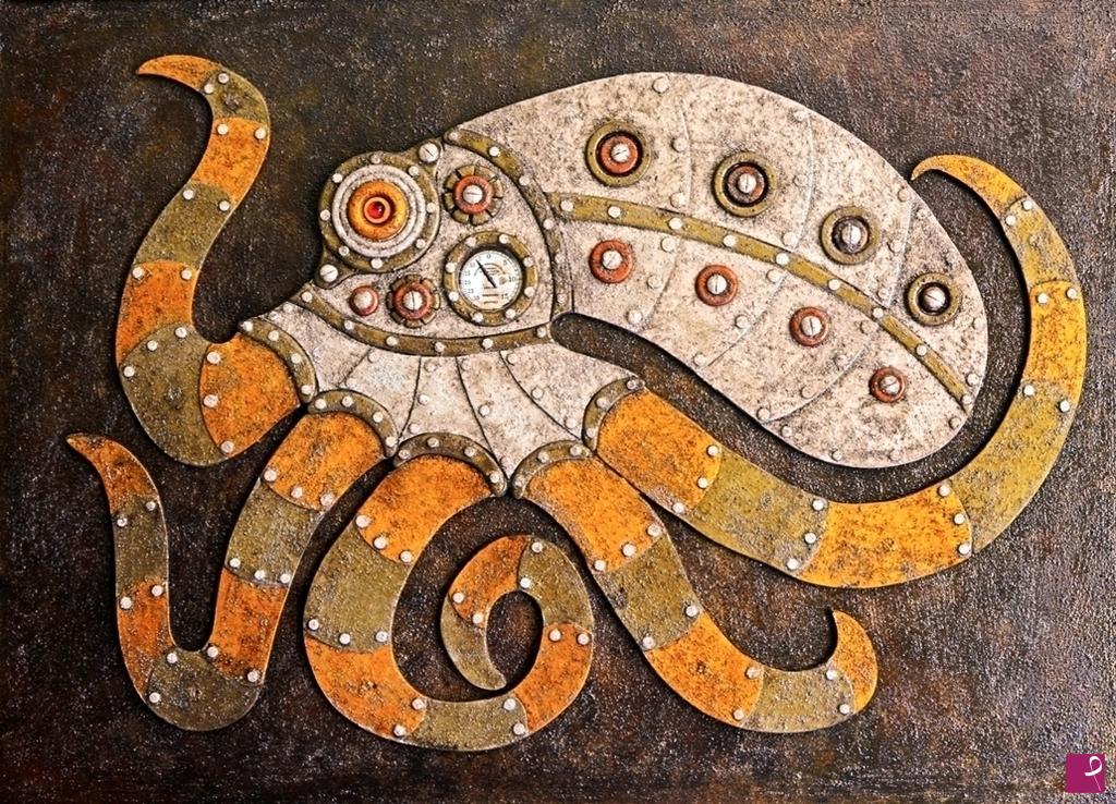 quadri in vendita online - Steampunk Octopus