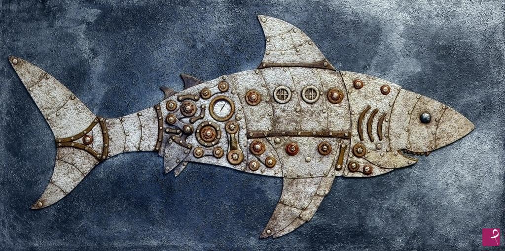 quadri in vendita online - Steampunk White Shark