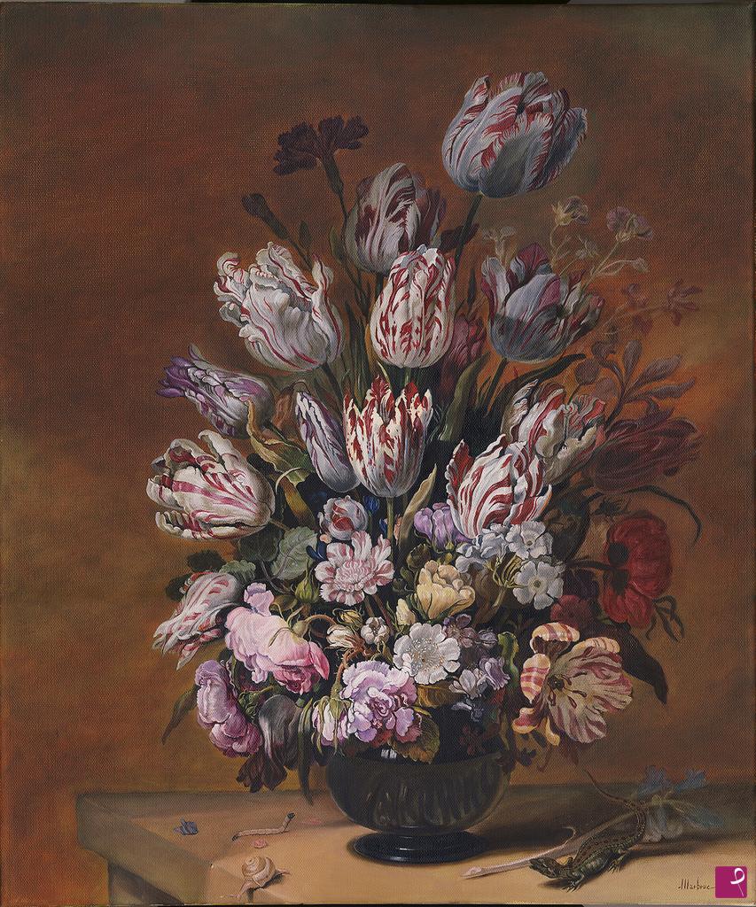 quadri in vendita online - Steel life with flowers