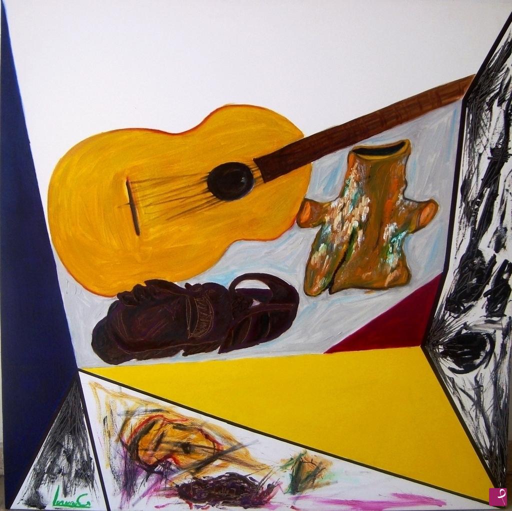 quadri in vendita online - STILL LIFE (MASK, GUITAR, AMPHOR)