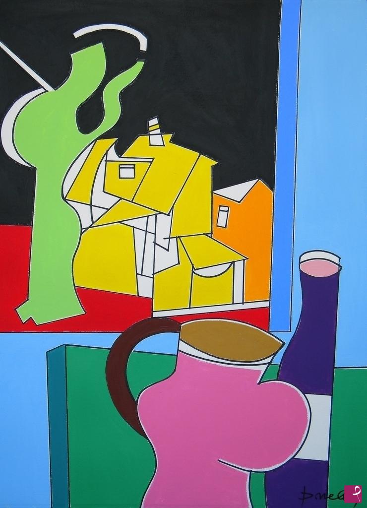 quadri in vendita online - Still life with landscape