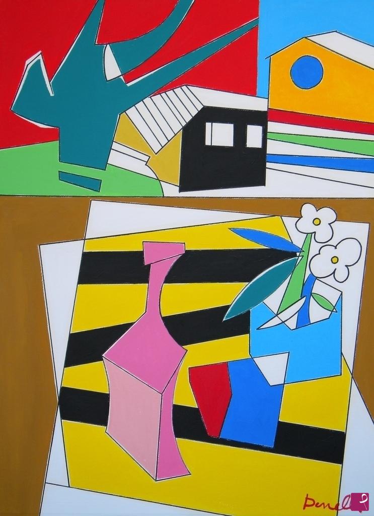 quadri in vendita online - Still life with landscape