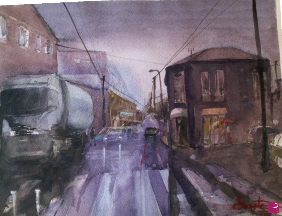 quadri in vendita online - Strada bagnata 