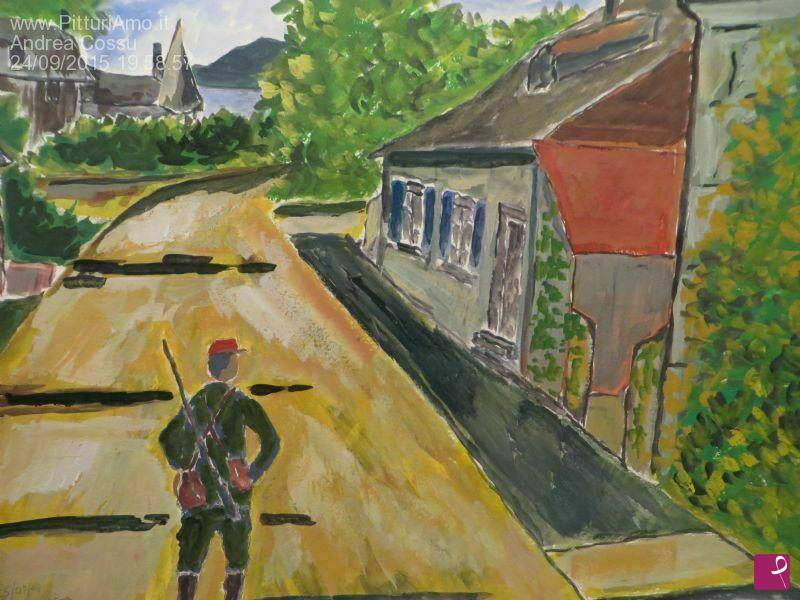 quadri in vendita online - Strada bretone con gendarme