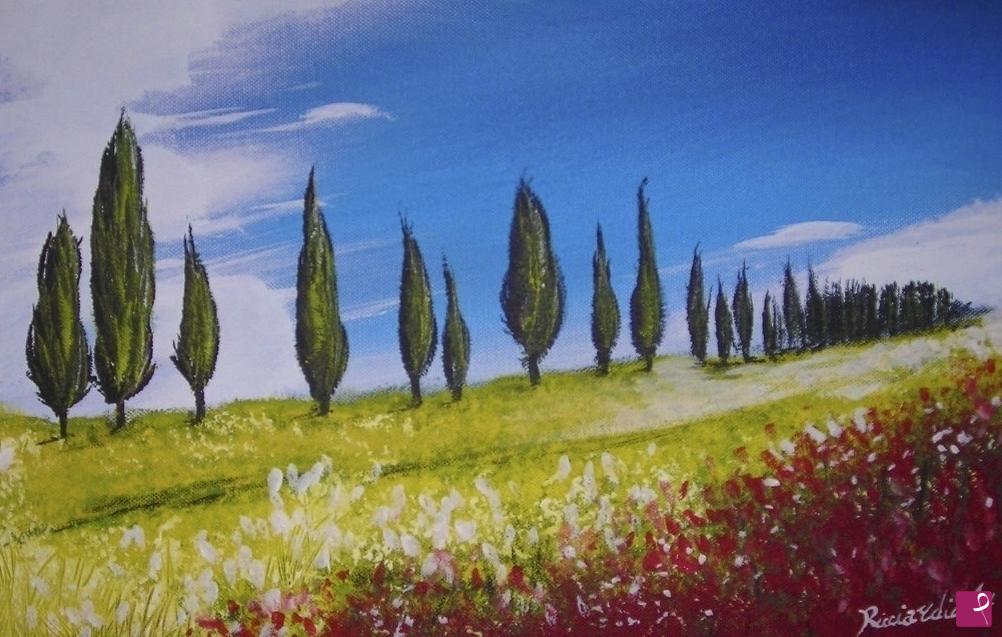 quadri in vendita online - Strada con Cipressi