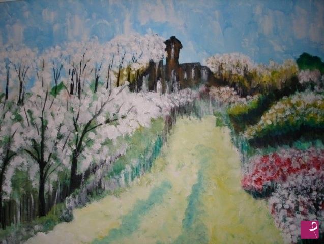 quadri in vendita online - STRADA CON FIORITURE