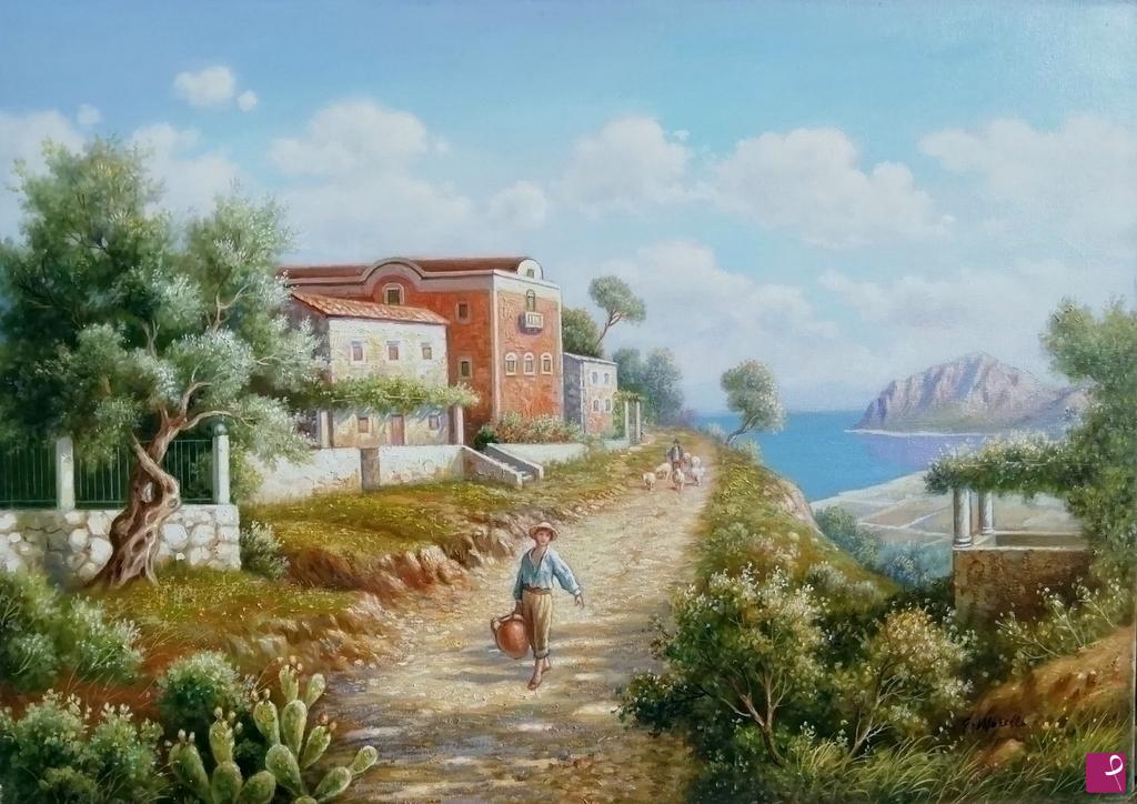 quadri in vendita online - Strada di campagna siciliana