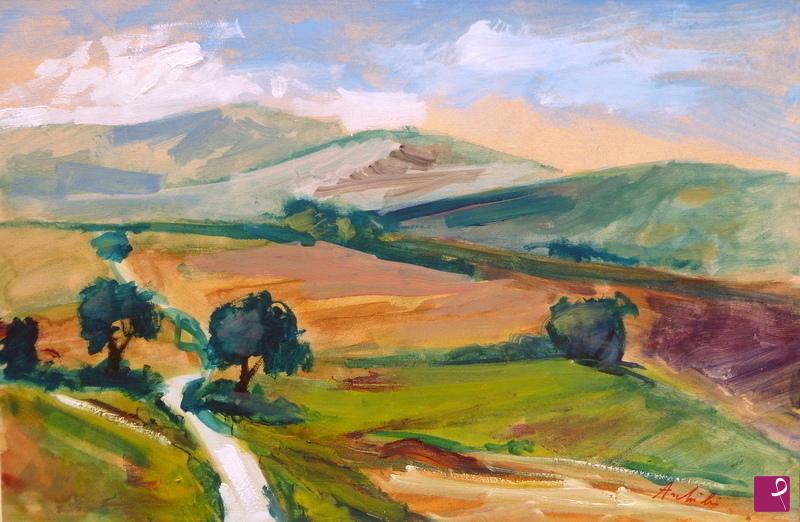quadri in vendita online - strada in collina