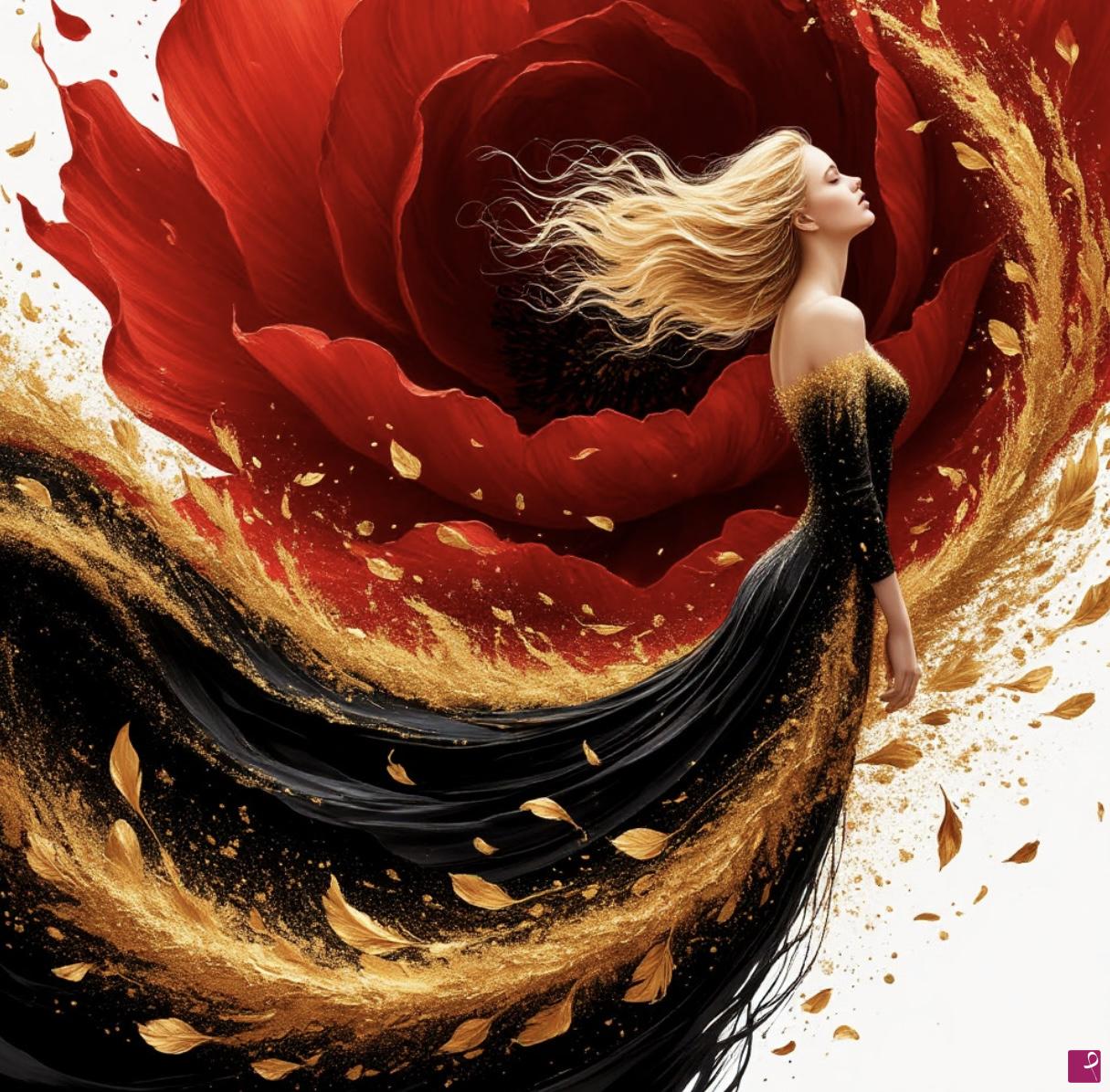 quadri in vendita online - Strong wind and biggest flower, girl 