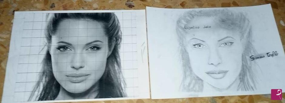 quadri in vendita online - Studio a matita chiaro/scuro attrice angelina jolie