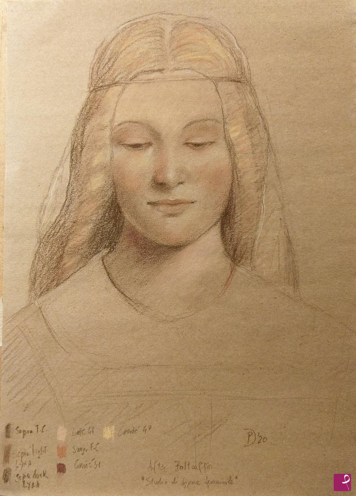 quadri in vendita online - Studio a matite Conté dell'opera "Figura femminile" del Boltraffio
