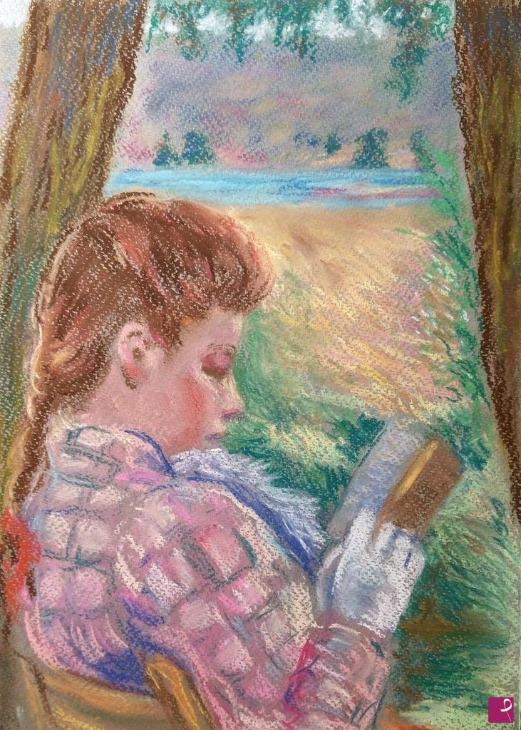 quadri in vendita online - Studio a pastelli dell'opera di Zandomeneghi "In lettura"