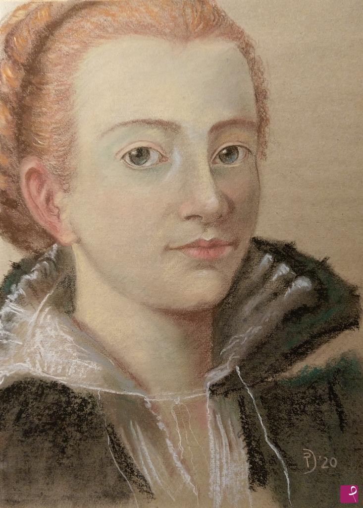 quadri in vendita online - Studio a pastelli e matite Conté dell'autoritrattro di Sofonisba Anguissola