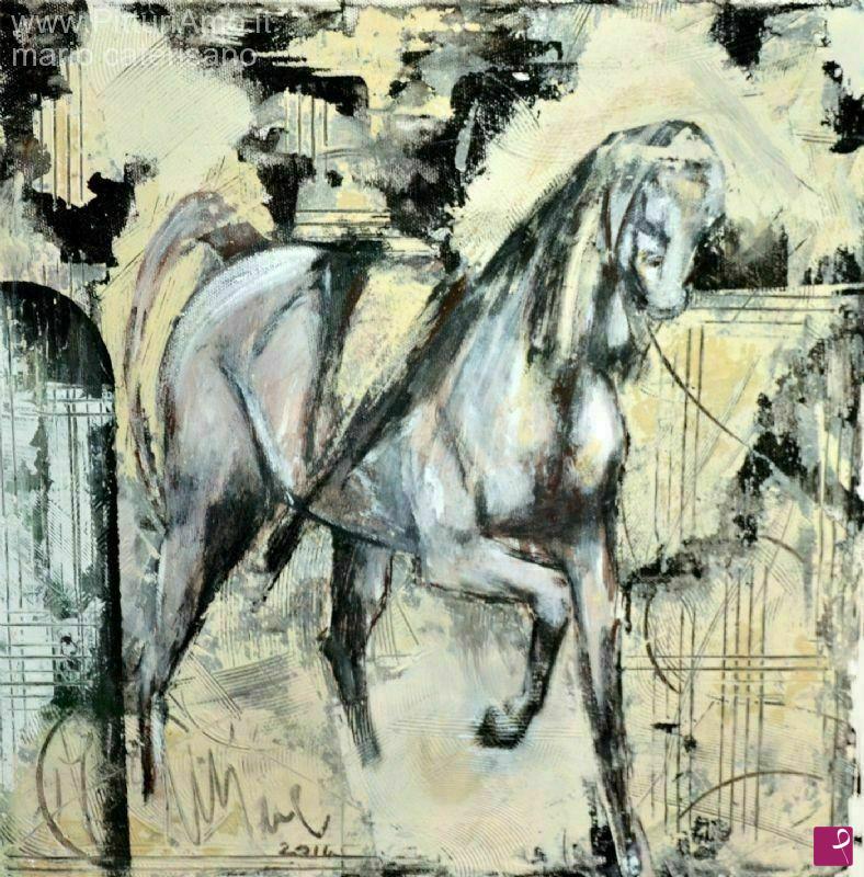 quadri in vendita online - studio di cavallo con calesse