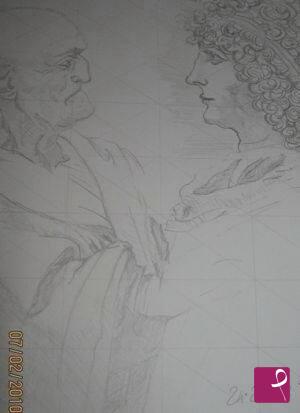 quadri in vendita online - "studio di confronto vecchio e giovane" (falso d'autore-disegno di L.da Vinci)