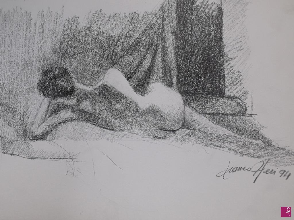 quadri in vendita online - Studio di nudo per un acquarello.