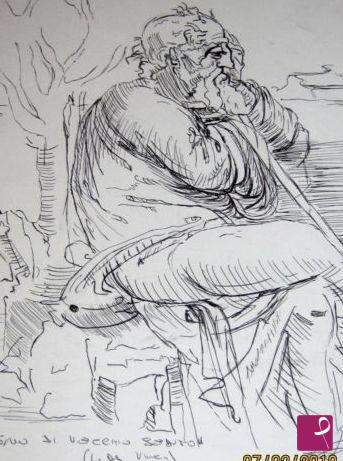 quadri in vendita online - "studio di vecchio seduto" (falso d'autore-disegno di L. da Vinci)