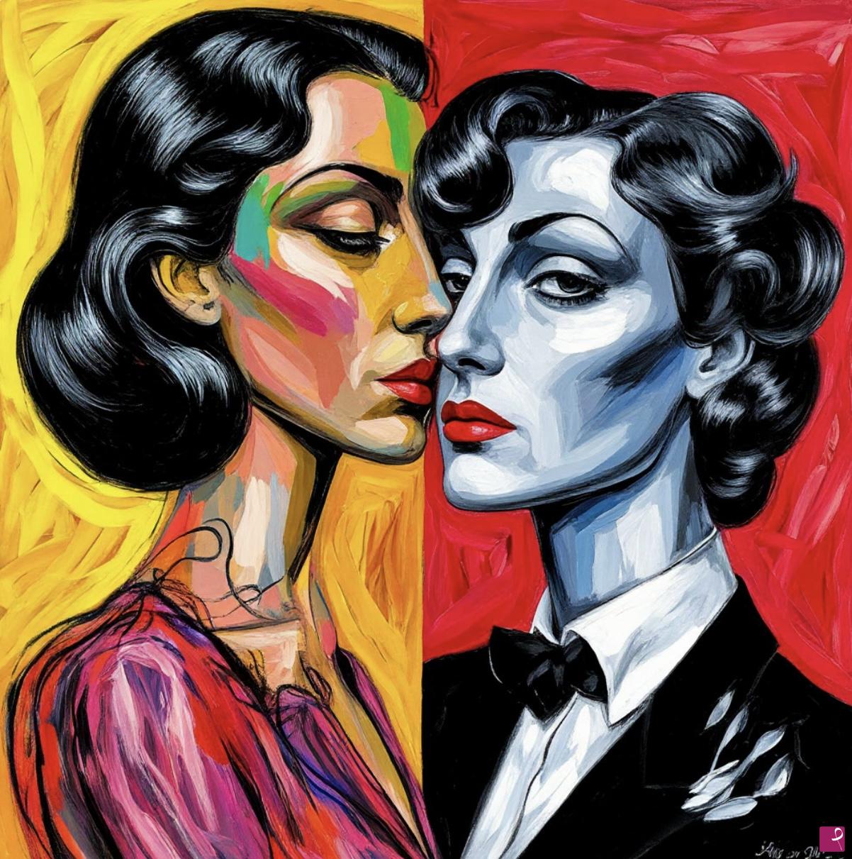 quadri in vendita online - Style Picasso, man and woman 