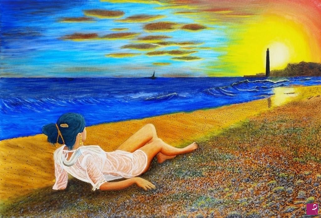 quadri in vendita online - Sulla spiaggia al tramonto