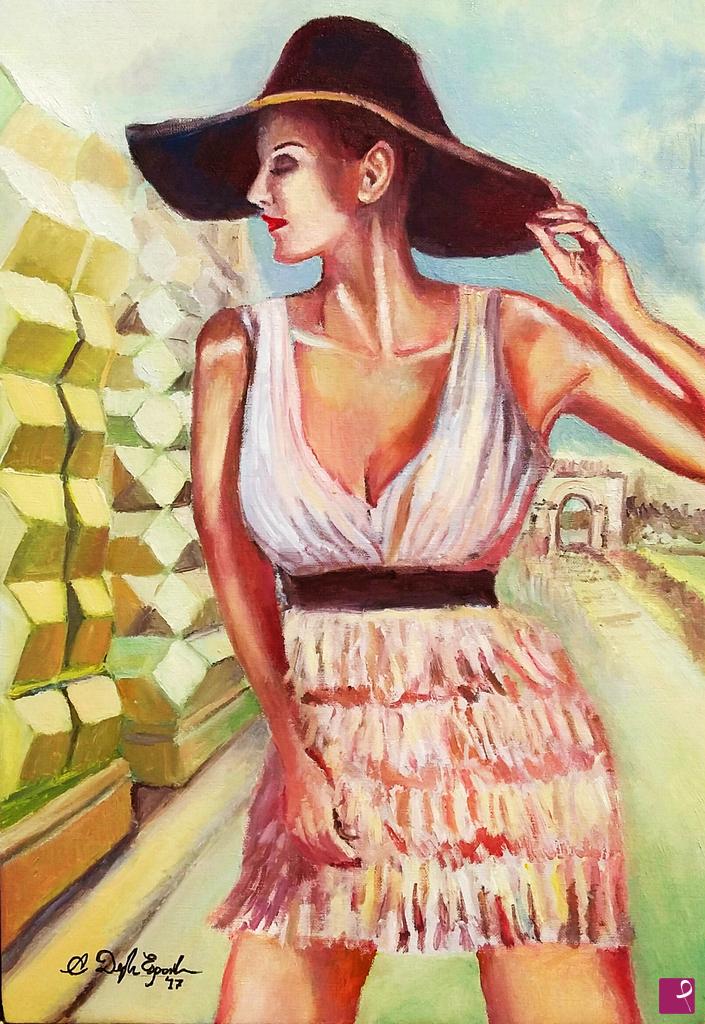 quadri in vendita online - Summer's woman portrait in Prague