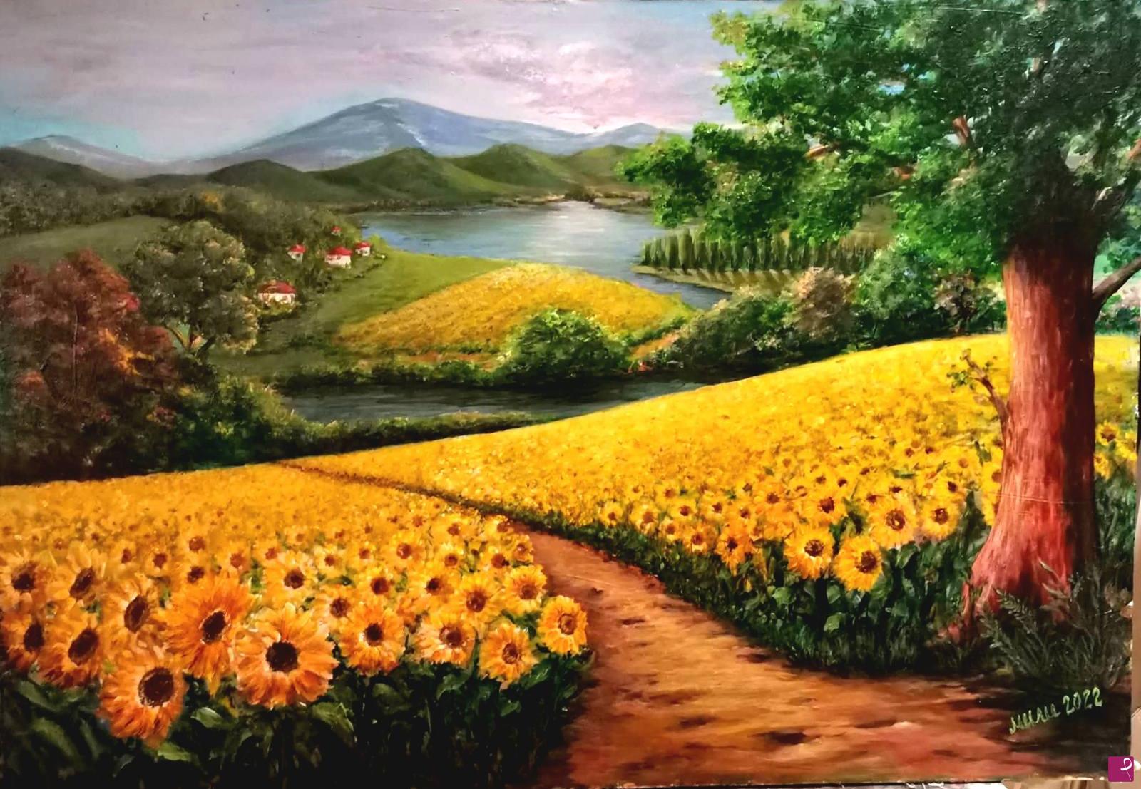 quadri in vendita online - Sunflowers fields