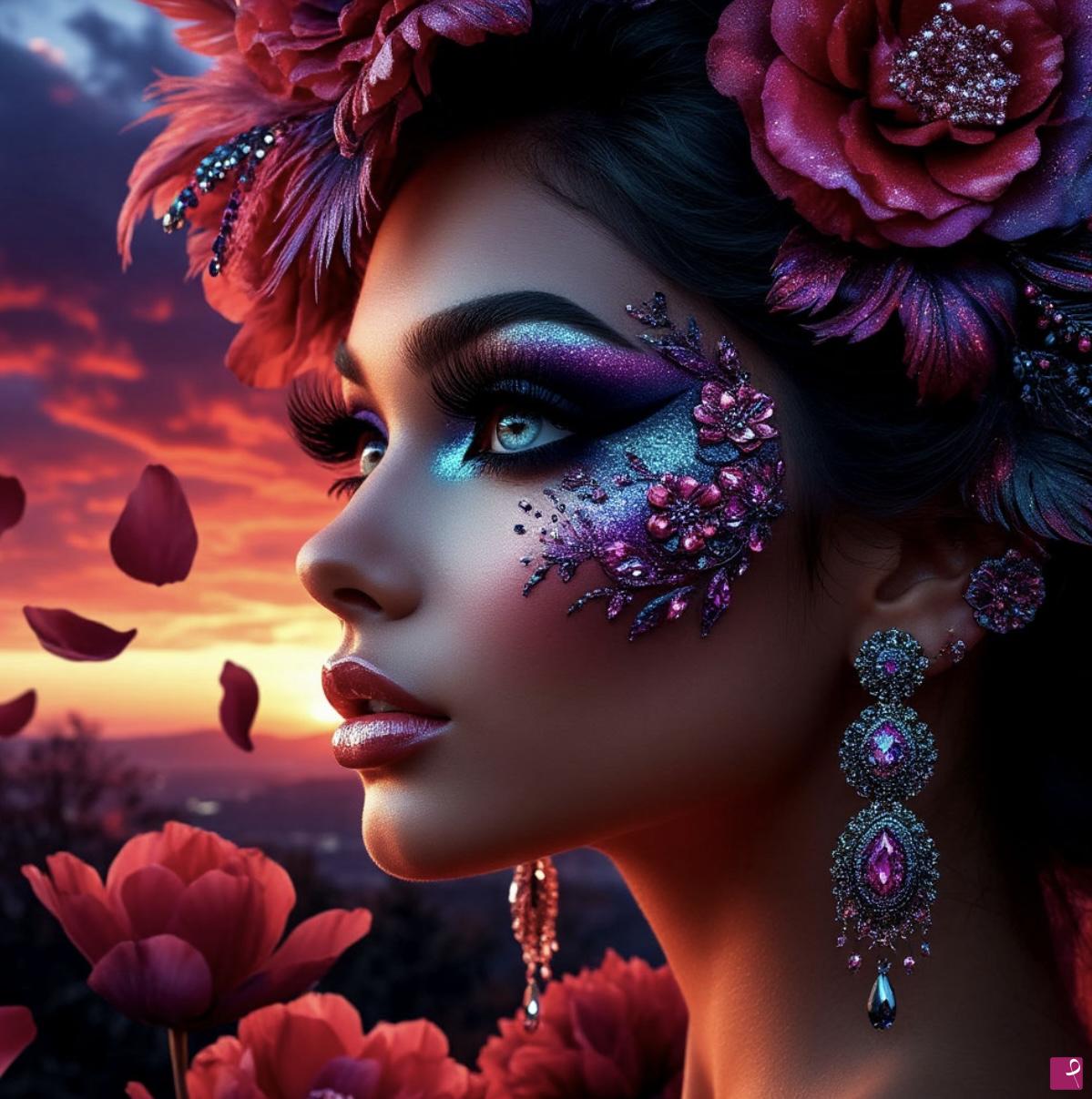 quadri in vendita online - Sunrise, girl and flowers 2
