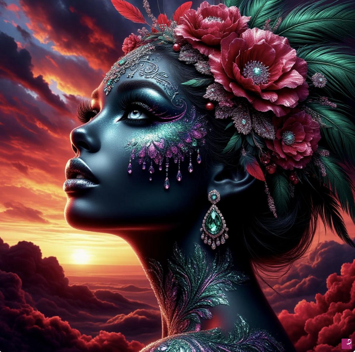 quadri in vendita online - Sunrise, girl and flowers 3