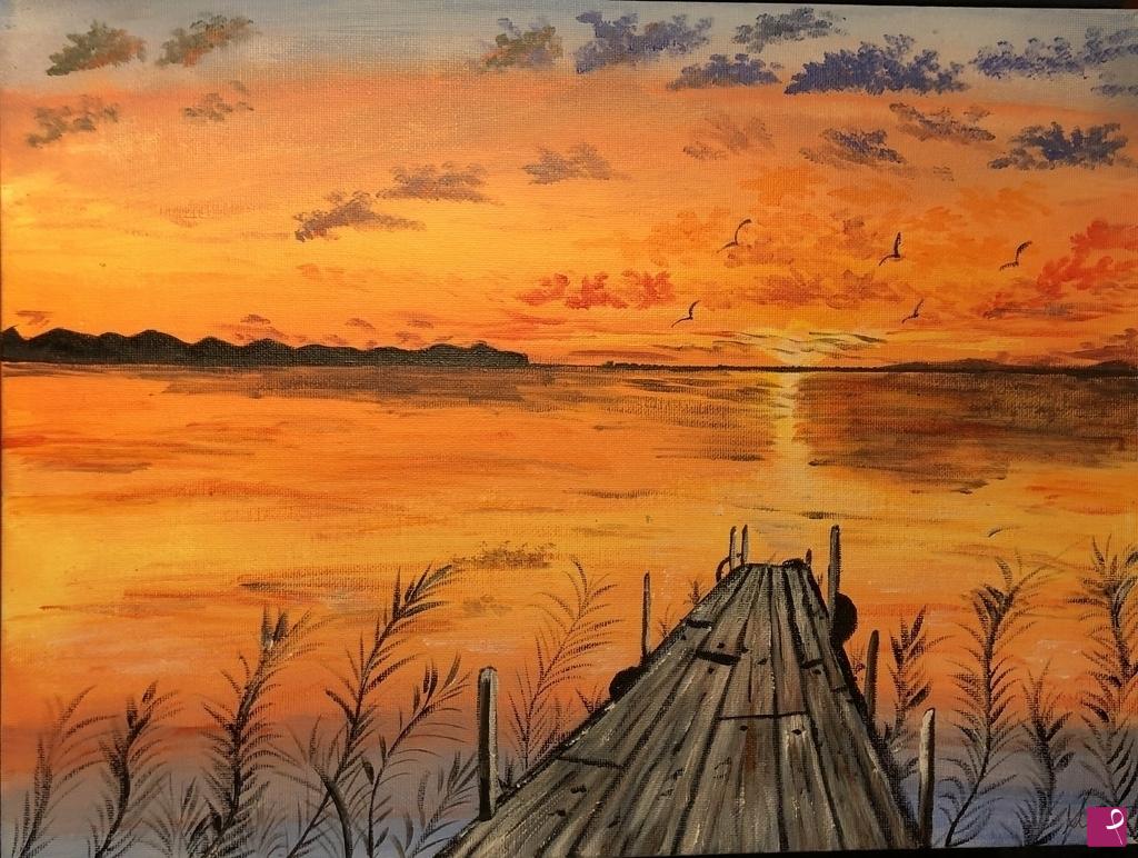 quadri in vendita online - Sunset in the lake