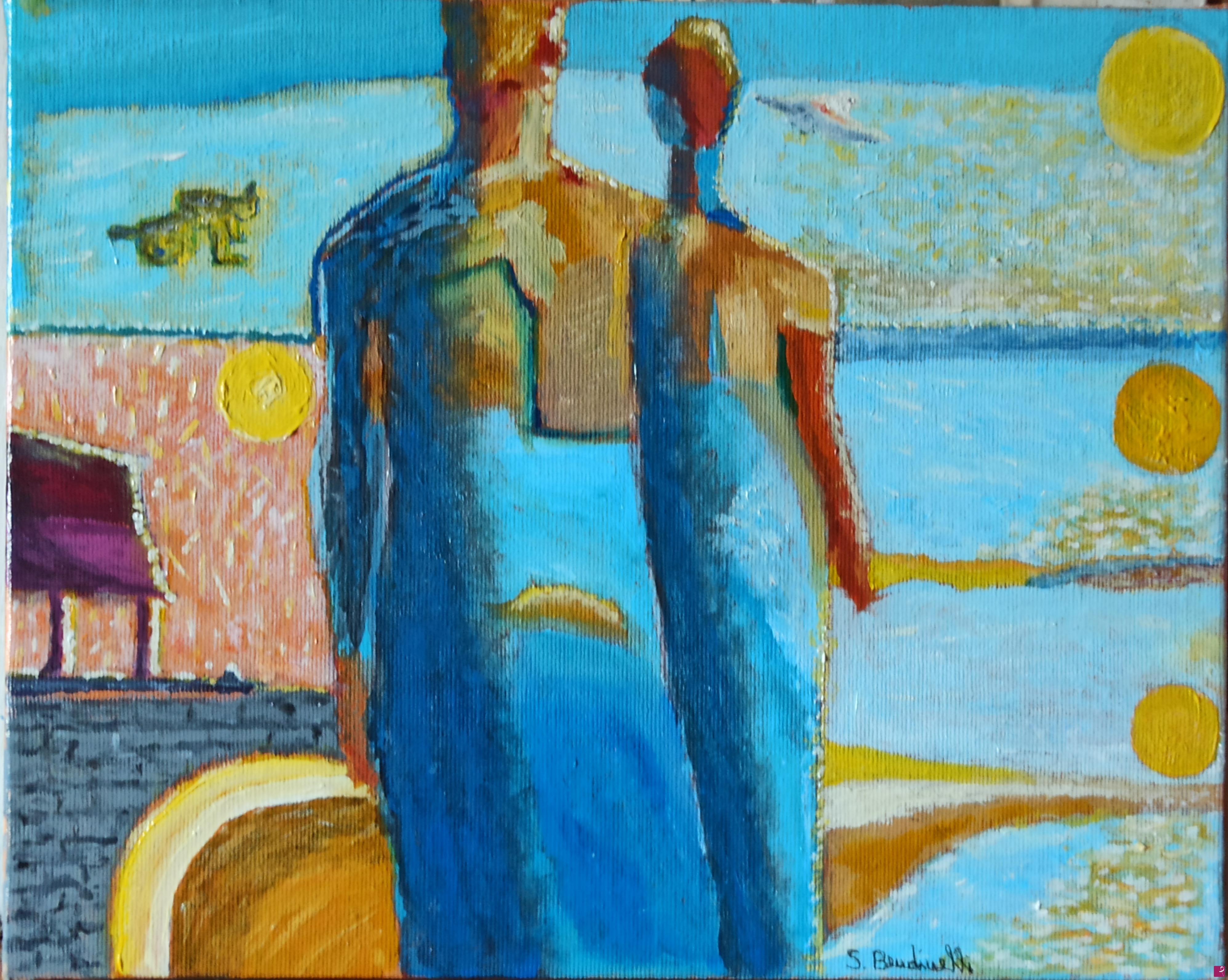 quadri in vendita online - Sunset lovers in blue 