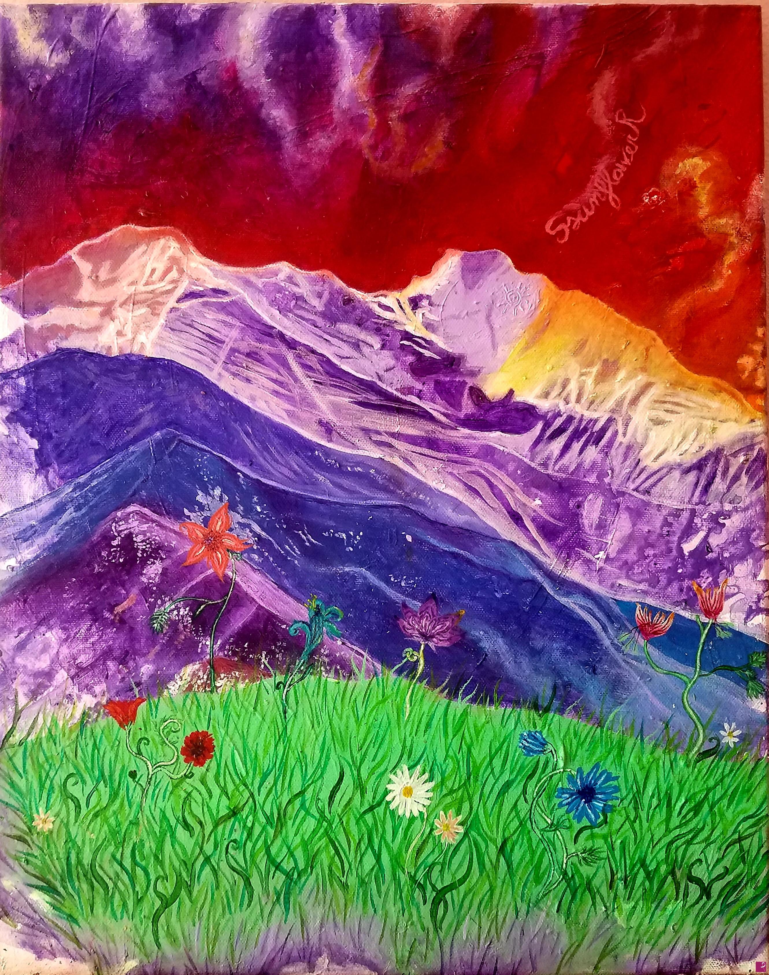 quadri in vendita online - Sunset through to the mountains