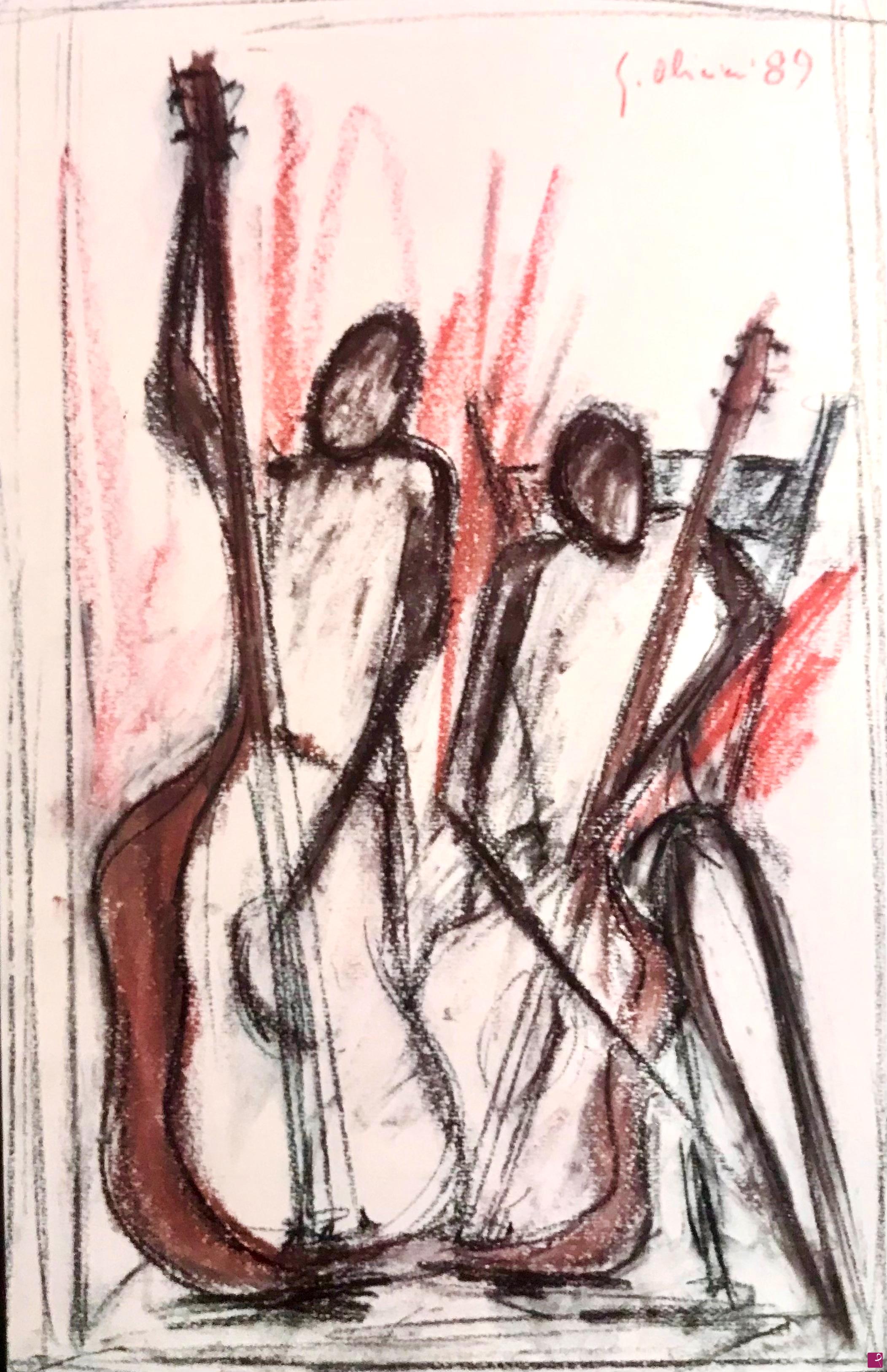 quadri in vendita online - SUONATORI DI CONTRABBASSO E VIOLA - Omaggio alla Musica - 1989