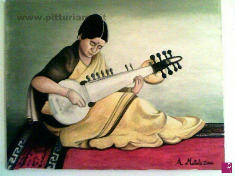 quadri in vendita online - Suonatrice di sitar