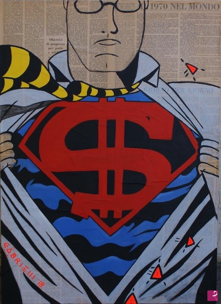 quadri in vendita online - superman con cravatta giallo nera