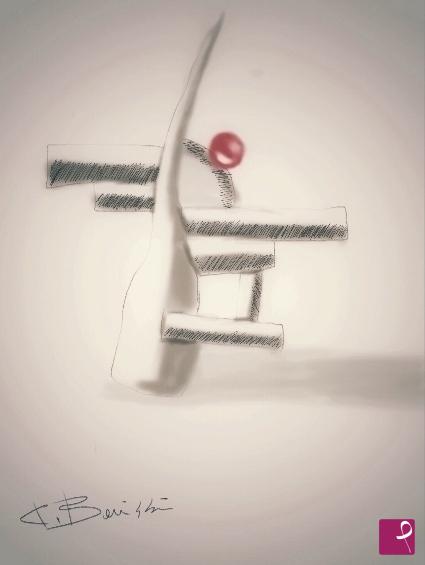 quadri in vendita online - surreal still life with red dot