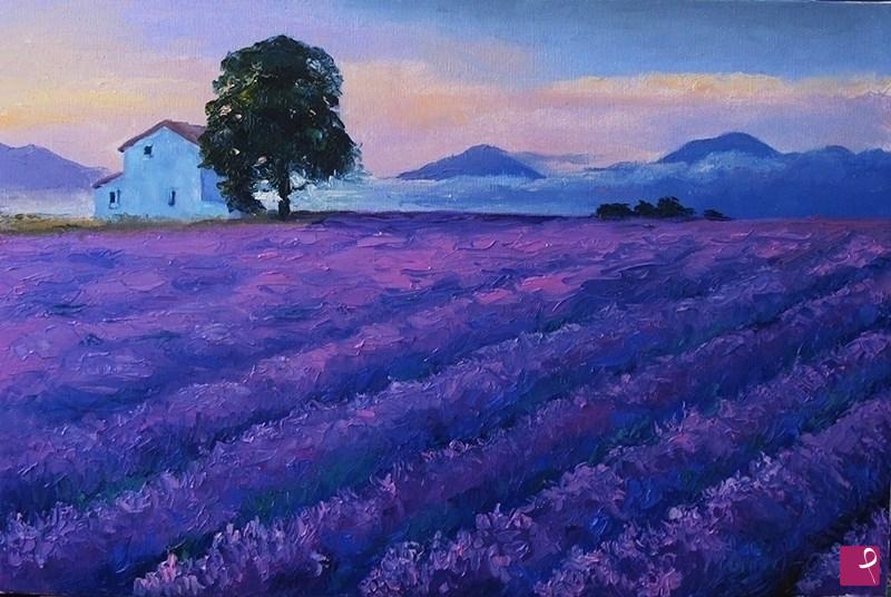 quadri in vendita online - Svegliarsi nel campo di lavanda